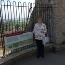 Susan Chamberlain enjoying Vette  Visions on the parapet at Orford Castle in England.jpg
